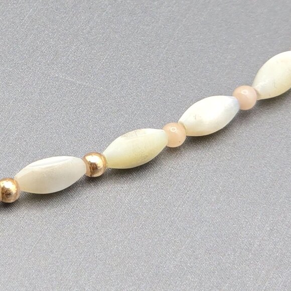 VTG MOP Rice Beaded Anklet Bracelet 8.75" Gold Plated Spacers Spring Ring Clasp - Picture 4 of 8